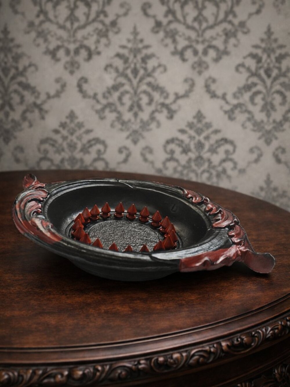 Vintage Gothic Black & Crimson Sculptural Dish